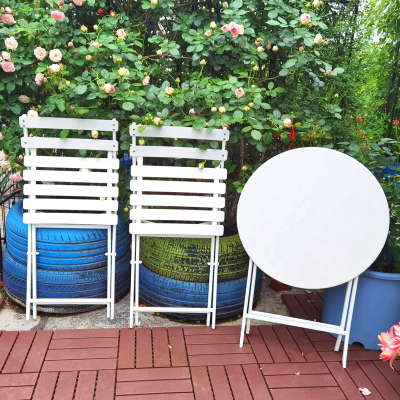 Ensemble de bistro 3 pièces avec ensemble de patio et table ronde pliable, White