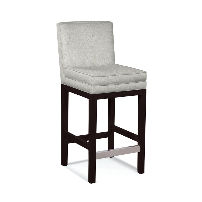 Upholstered Stool, Java Finish, Beige Performance Fabric; 0851-73
