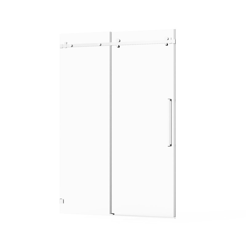 Porte de douche coulissante en verre l 48 po x H 72 po, finition, verre trempé de 1/4 po de 6 mm, facile à nettoyer, largeur réglable de 48 à 48 po, fermeture étanche, fonctionnement silencieux, porte à cadre avec preuve transparente, largeur,