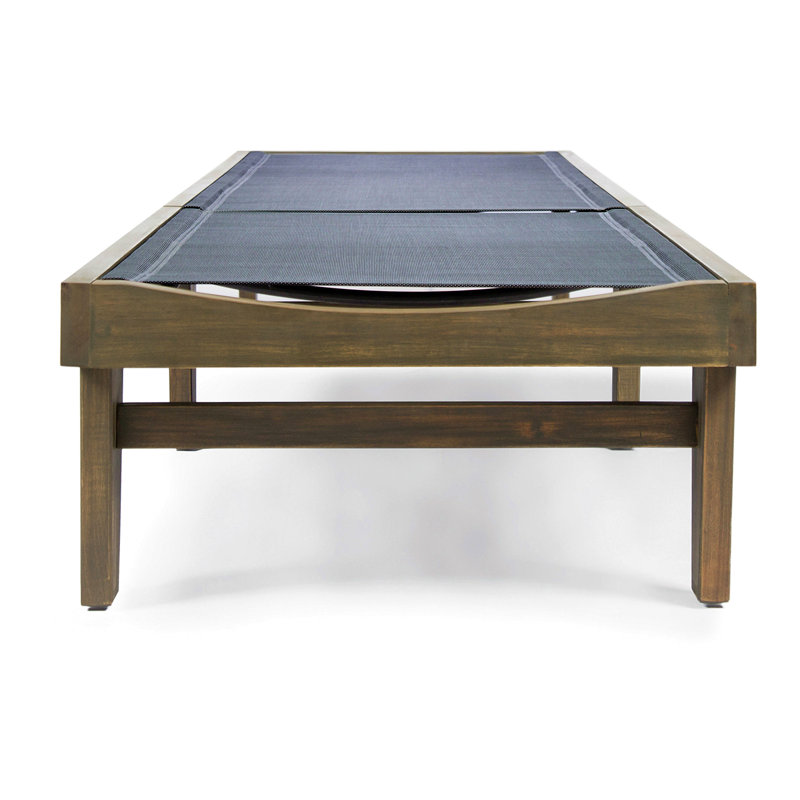 Chaise Lounge For Outdoor- Mesh And Acacia Wood, Gray, Blue