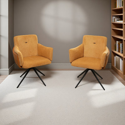 360° Swivel Home Office Desk Chairs Set Of 2,Dining Chairs With Arm, Upholstered Bedroom Chairs With Metal Base