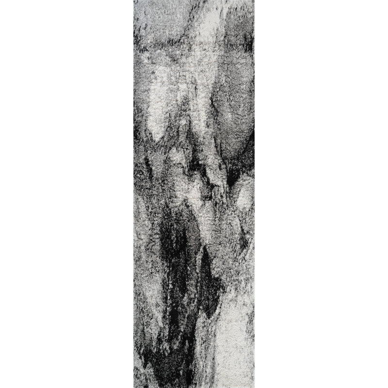 Shag Adrian Grey/Black Rug, Runner 2'6" x 8'