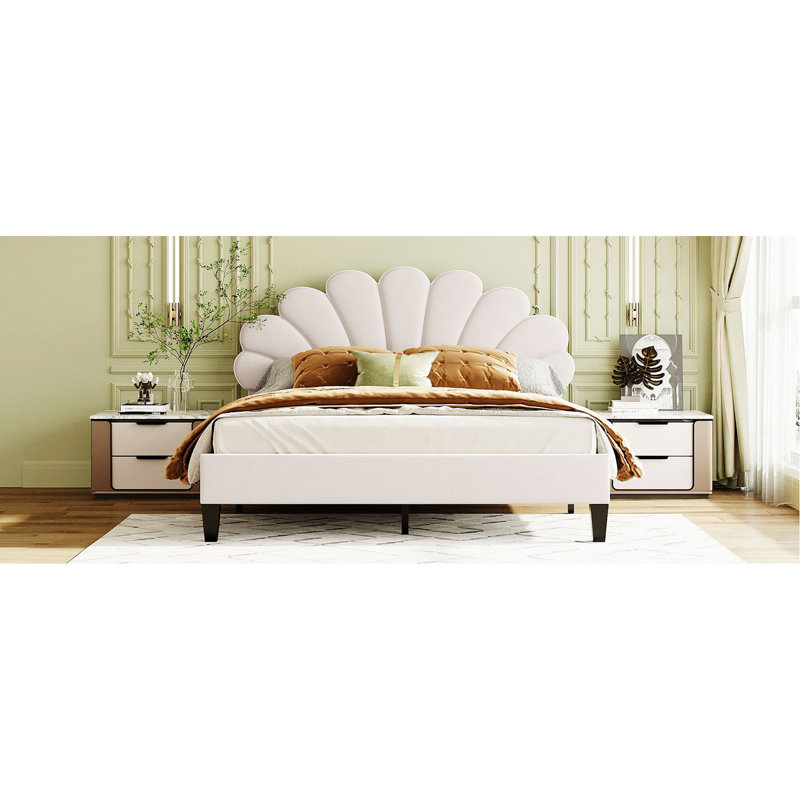 Lit plateforme tapissier Marcene, Beige