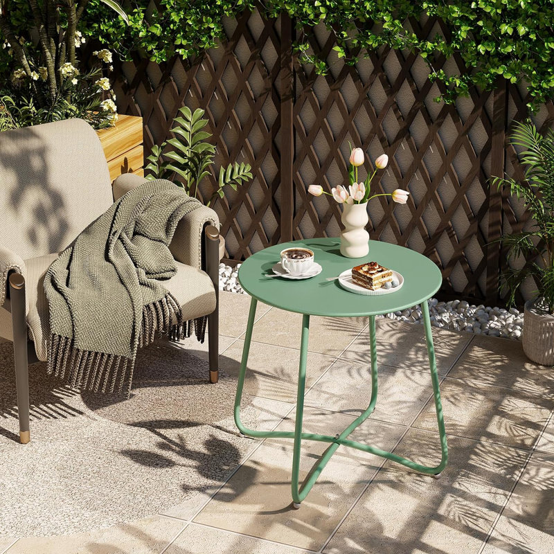 Paiten Round Metal Outdoor Side Table , 48cm cm W 45cm cm D, Green