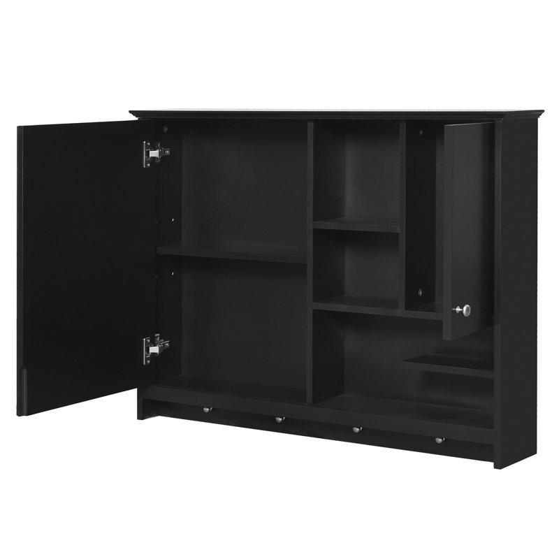 Armoire de salle de bain noire 36 pouces avec porte miroir et tablettes réglables - unité de rangement murale moderne, Noir