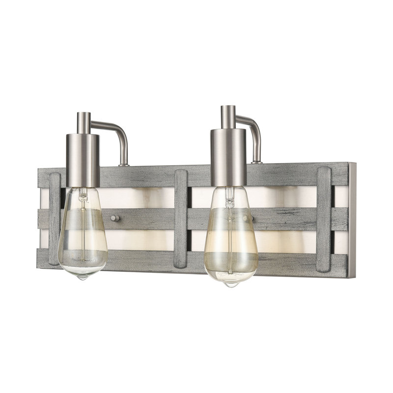 Éclairage pour meuble-lavabo à 2 lumières de 16 po de largeur Brigantine - bois flotté vieilli, H 7 po x l 16 po x P 4,5 po
