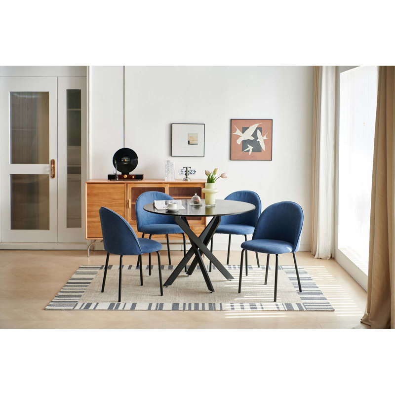 Table de salle à manger ronde avec pieds en métal et verre trempé, H 28,74 po x l 42,12 po x P 42,12 po, Noir, Noir