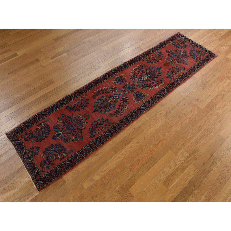 Tapis 100% laine noué à la main rouge 2 pi 7 po x 10 pi 0 po Sarouk Mohajeren