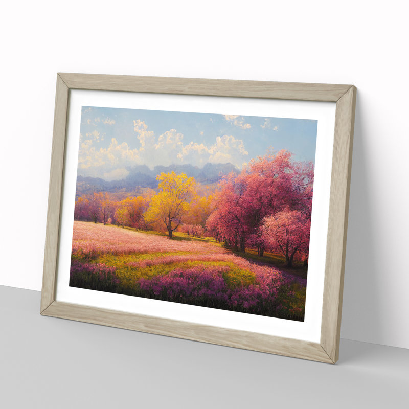 Spring Meadow Landscape - Framed Print, 25cm H x 34cm W x 2cm D, Oak