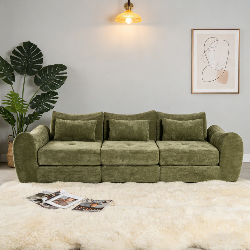 Boneless Modular Sectional Sofa – Cloud-Like Convertible Folding Couch with Cushioned Seats for Living Room & Bedroom, Green