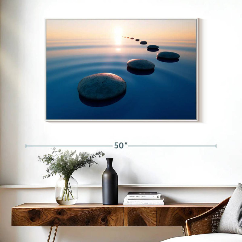 Marches en pierre zen, Cadre flottant blanc, 40 po x 27 po