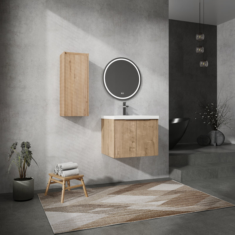 Armoire de salle de bain flottante avec lavabo en résine et surface en mélamine 24 po Hadley