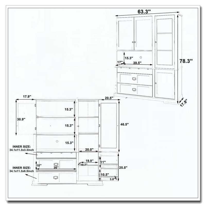 Armoire de cuisine sur pied Traditional, Bleu