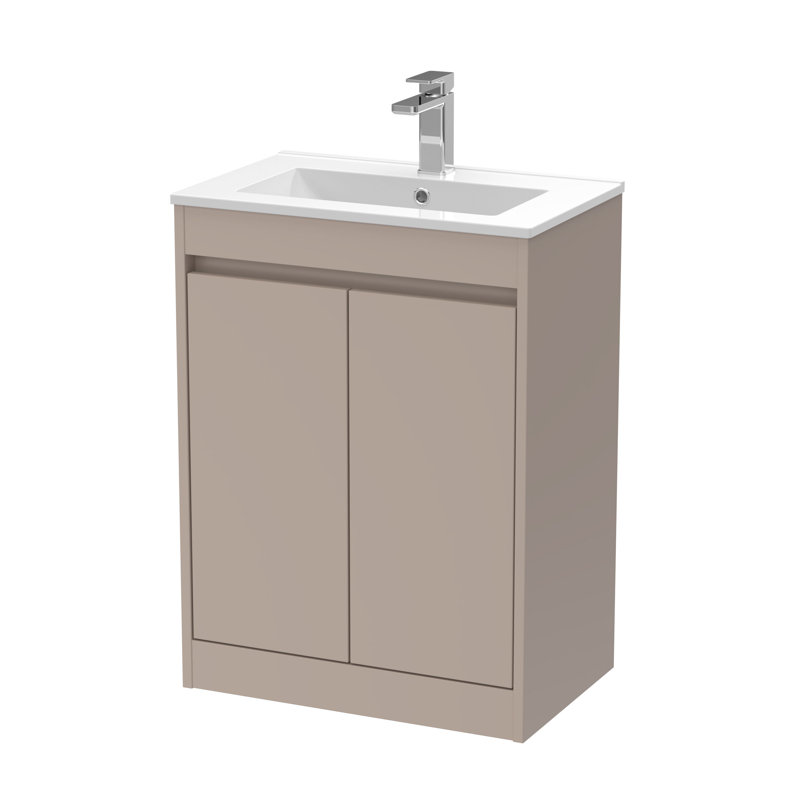 nuie Havana 600mm Soft Linen 2 Door Floor Standing Vanity Unit With Minimalist Basin, Soft Linen, 62 cm W