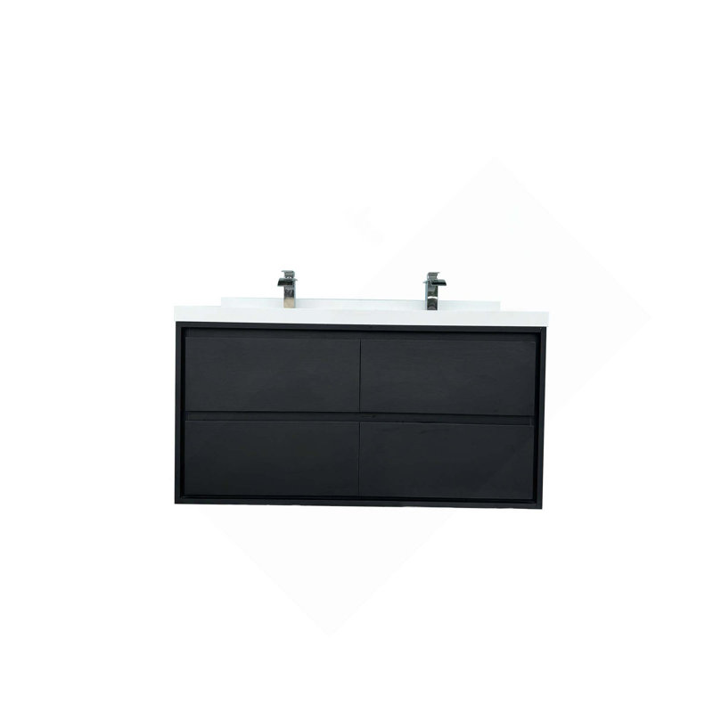Armoire de meuble-lavabo mural avec lavabo, Noir, 48"