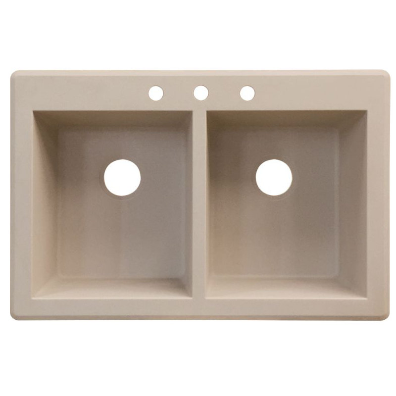 Radius 33.0625'' L Double Bowl Granite Kitchen Sink, 3 hole, Cafe Latte