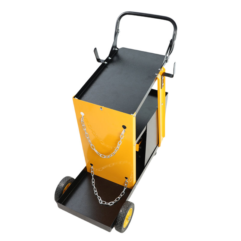 Chariot de soudage multifonctionnel, réservoir de rangement plasma MIG TIG avec 2 chaînes de sécurité, coffre à 4 tiroirs portable, poids 280 lb