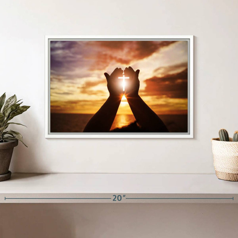 Croix de soleil brillante, Cadre flottant blanc, 13 po x 9 po