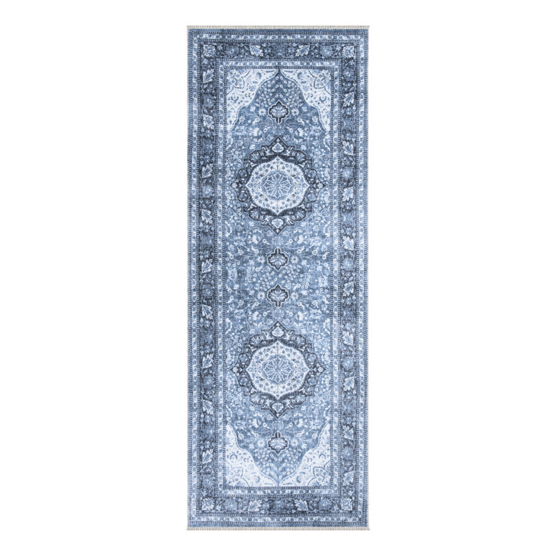 Washable Non-Slip Area Rug - Blue Traditional Oriental Area Rug for Living Room, Bedroom, Dining Room, and Kitchen 