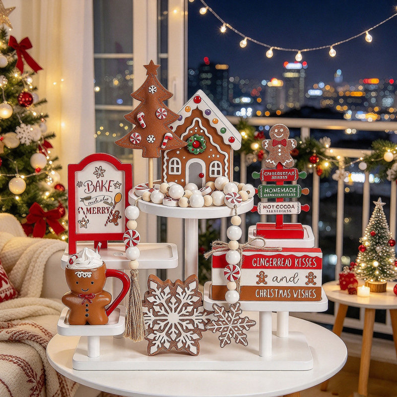 Ensemble de 8 plateaux de pain d'épice à 8 niveaux, décorations de Noël mignonnes pour tablette de cheminée