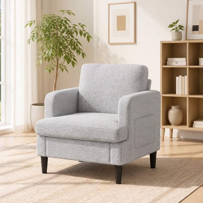 Fauteuil d'appoint rembourré de 74 cm de large avec poche de rangement latérale, Gris