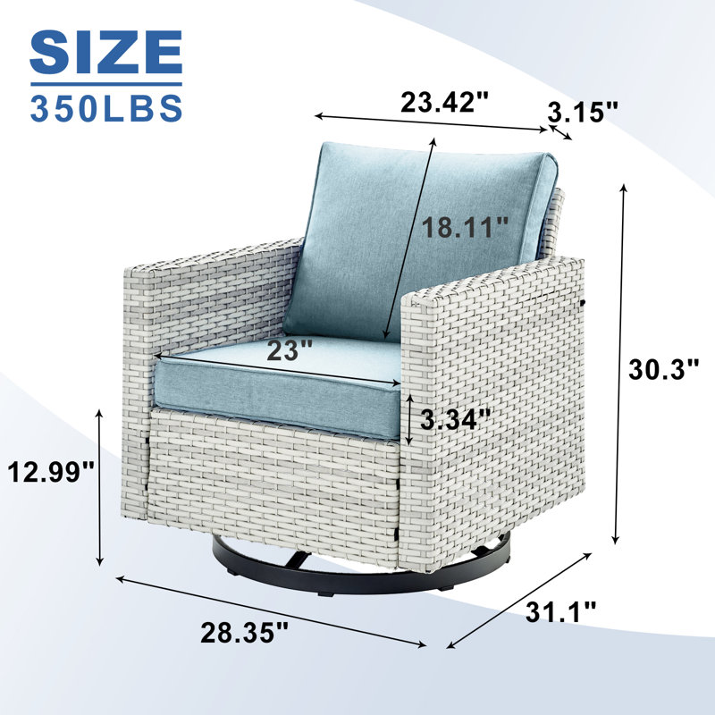 Nazime Swivel and Glider Patio Chair with Cushions, Baby Blue, Light Gray