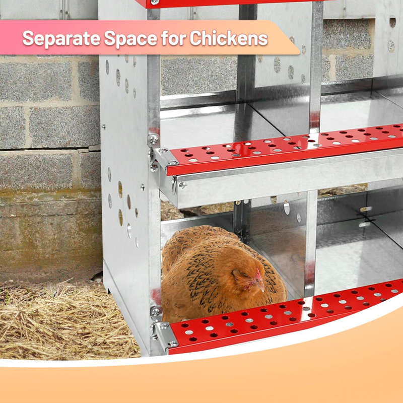 Erasmus Two-Tier Chicken Nesting Boxes,6 Compartment Nesting Boxes for Chickens, Galvanized Steel Chicken Laying Boxes with Lid Cover