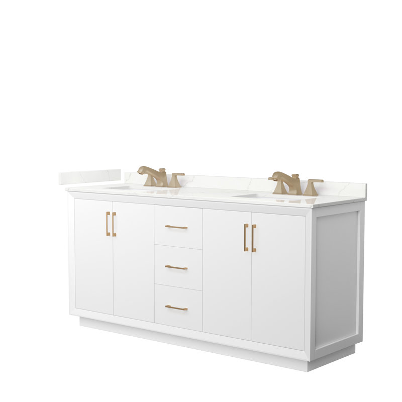 Meuble-lavabo double avec plateau Strada 72, Quartz Giotto, Blanc, Noir mat