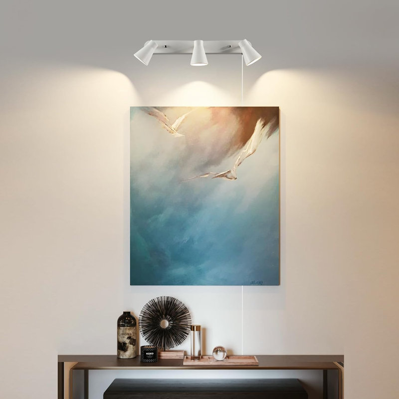 White Plug-in Track Lighting Kit – 3-Light Modern Ceiling Spotlight with 90° Vertical and 270° Horizontal Rotation, for Kitchen Cabinet Living Room Display (Bulbs Not Included)