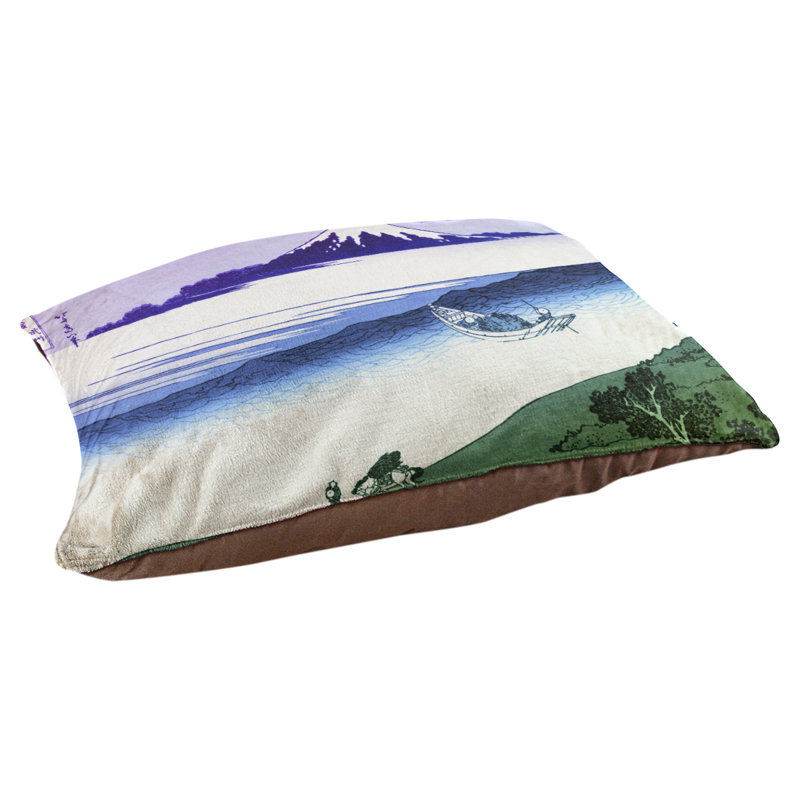 Coussin Burkart Tama River dans la province de Musashi, Petit (l 29,5 po x P 19,5 po x H 2,5 po), Vert / Orange / Rose