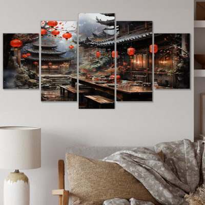 «China Art Red Lantern I», reproduction d'art mural chinois, 5 panneaux