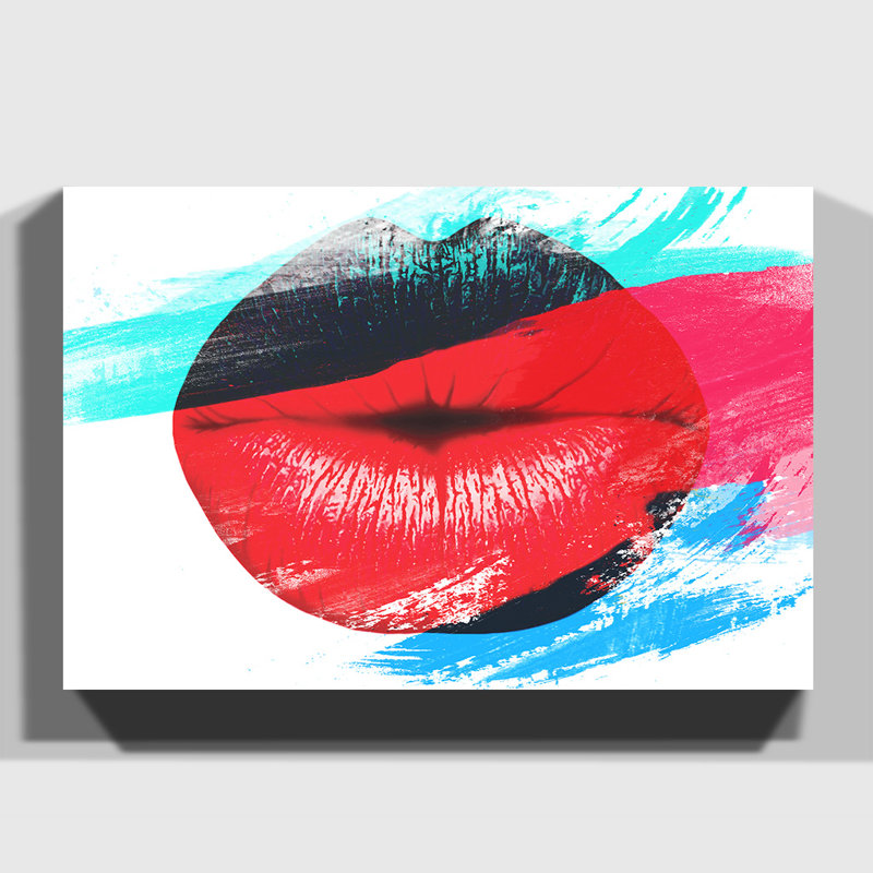 Red Lips Kiss - Wrapped Canvas, 35cm H x 50cm W