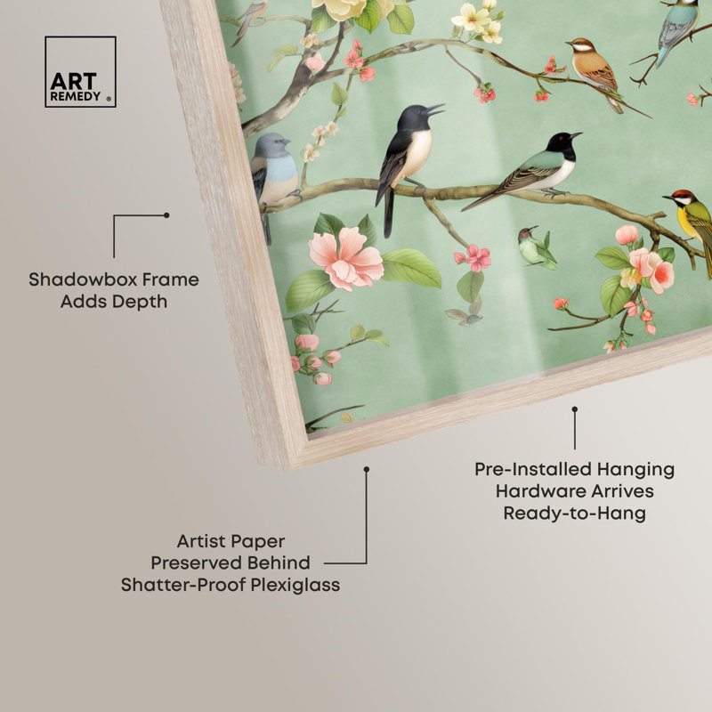«Restful View Shadowbox Print Vintage Art» par Art Remedy, H 31 po x l 46 po, Crème, crème