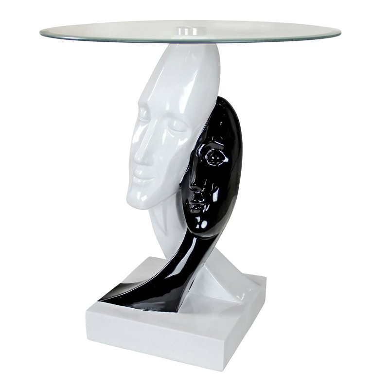 Lovers in Black and White Glass End Table