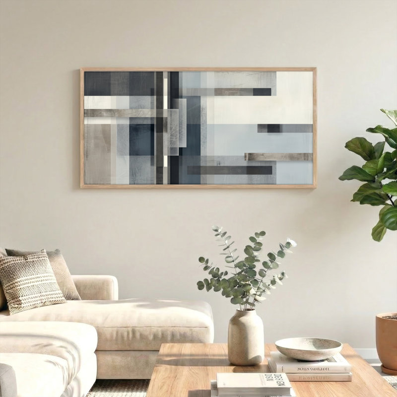 Ensemble de 1 tableau abstrait géométrique sur toile, L 40 po x H 20 po, Natural