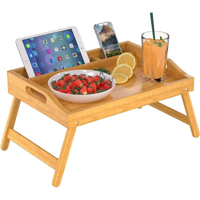 Materse Breakfast Tray Bamboo Bed Tray Table With Foldable Legs Multipurpose Lap Tray (Natural)