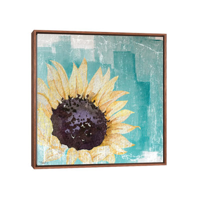 Sunflower Teal 1 Piece Single Picture Frame and Floater Frame Painting on Canvas