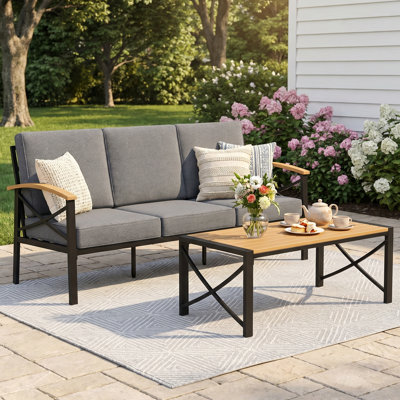 Patio Sofa With Cushions And Coffee Table