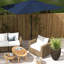 Parasol de patio rectangulaire bleu 6,5 pi x 10 pi, parasol de table d'extérieur avec manivelle facile à utiliser, inclinaison à bouton-poussoir et garde 50 po et 10 po, grand mécanisme robuste et couverture