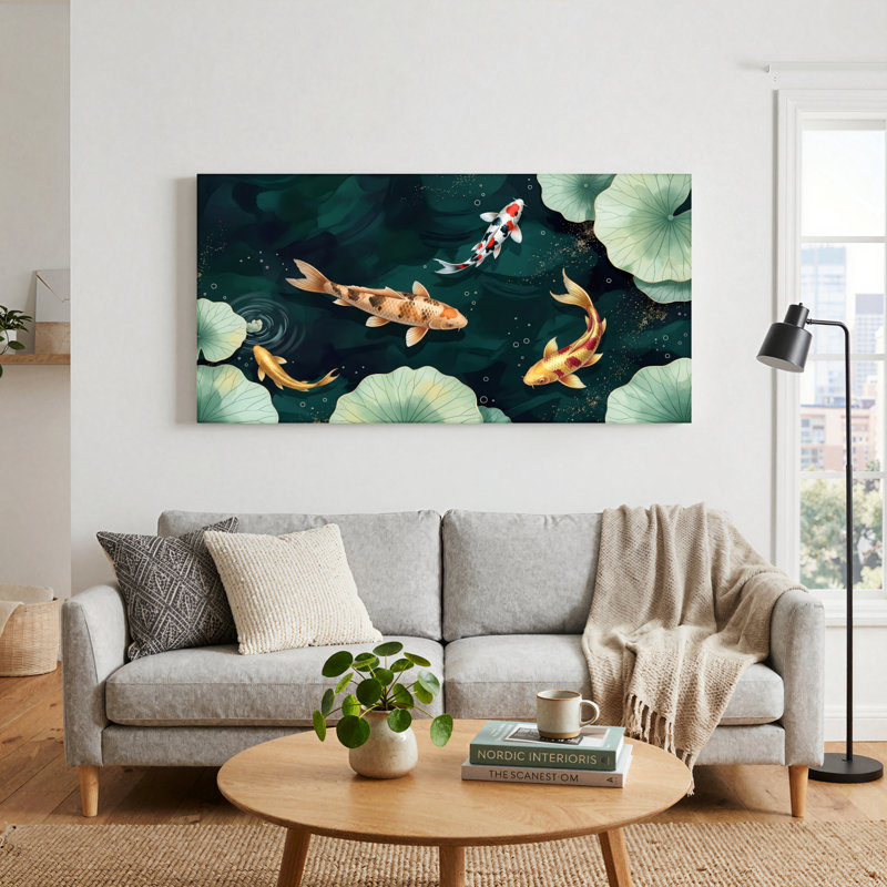Koi Fish, reproduction d'art sur toile, ensemble de 1, Toile tendue, L 32 po x H 16 po
