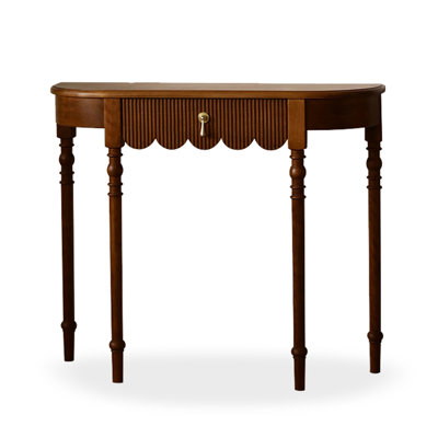 Retro Half-Round Console Table with Drawer & Scalloped Edge