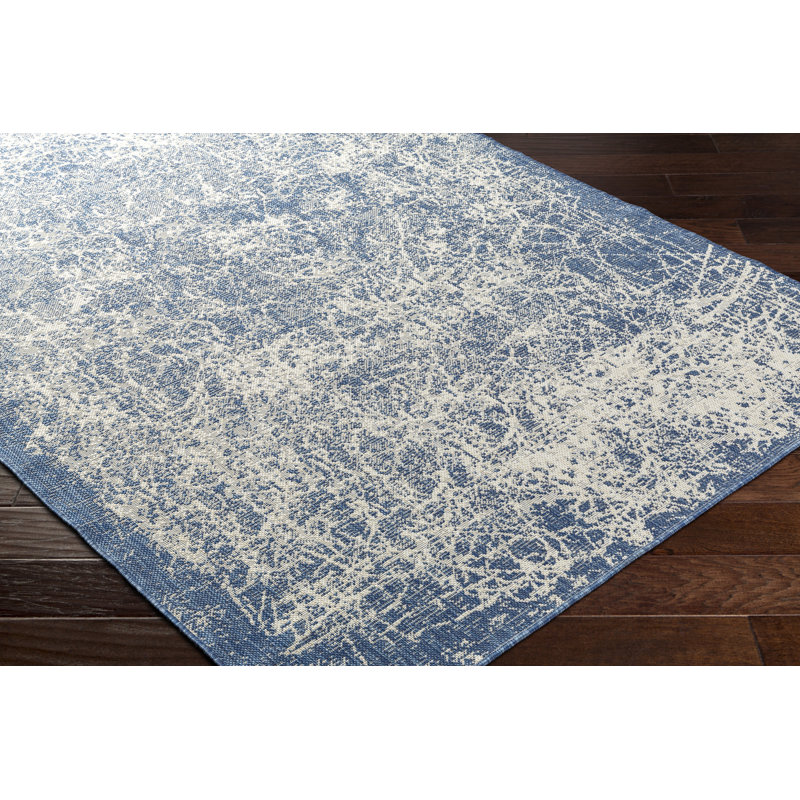 Tapis intérieur / extérieur en polypropylène tissé à la machine abstrait bleu, Rectangle 5 pi 3 po x 7 pi