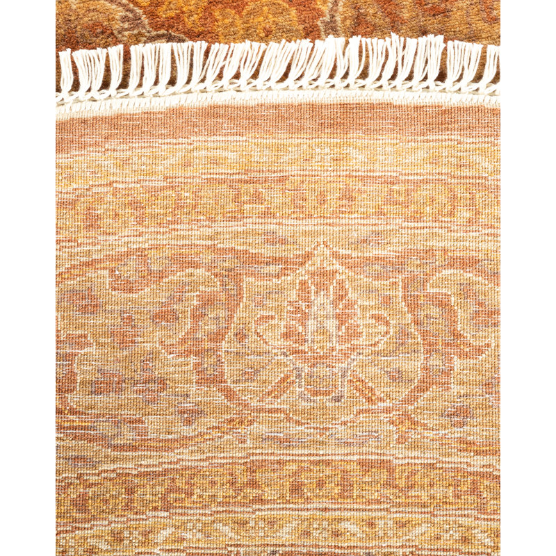 Hand-Knotted Round Yellow Wool Geometric Rug 6' x 9'