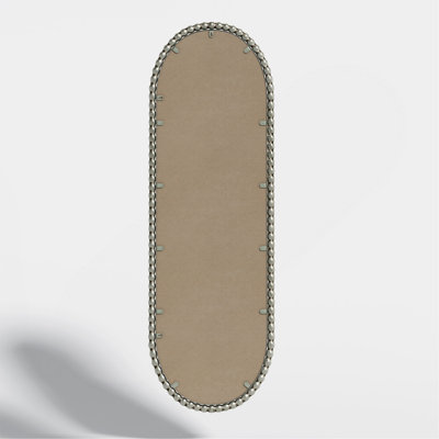 Vintage Oval Iron Accent Wall Mirror for Living Room & Entryway, Silver