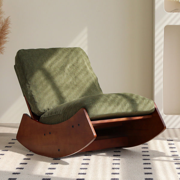 Ebern Designs Rocking Chair Corduroy Fabric Upholstered Tall Back ...