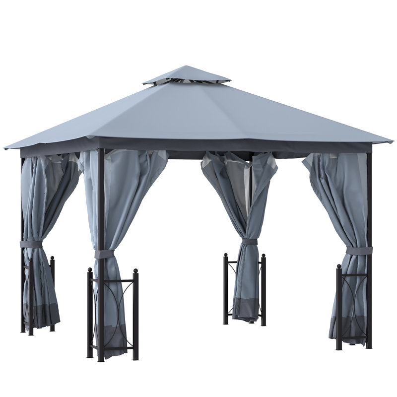 13 Ft. W x 11 Ft. D Steel Patio Gazebo, Gray, Steel