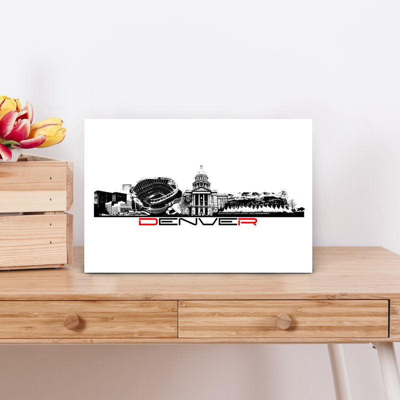 Ville de Denver, silhouette, architecture contemporaine abstraite, art mural de la ville, 12" H x 18" W