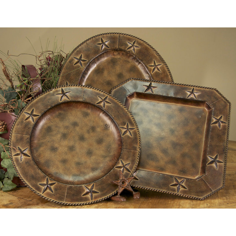 Star Iron Brown Metal Stars Pattern Rope Edges Western Rustic Oval Charger Plate Tray