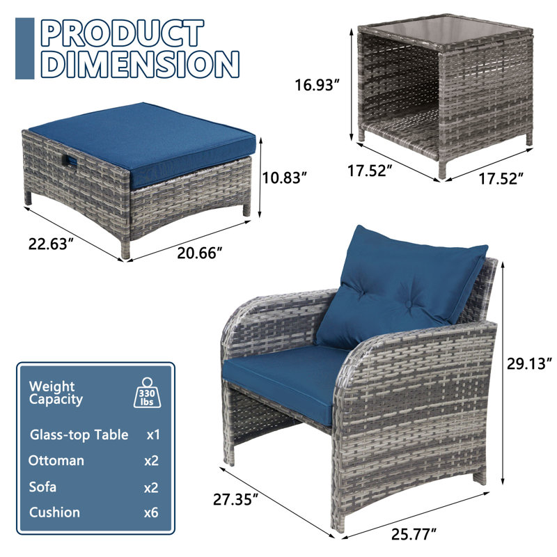 4-person Outdoor Wicker Patio Conversation Set, Modular Sectional Seating Group With Ottomans And Tempered Glass Coffee Table, Weather-resistant All-weather Furniture Set For Backyard Deck Poolside