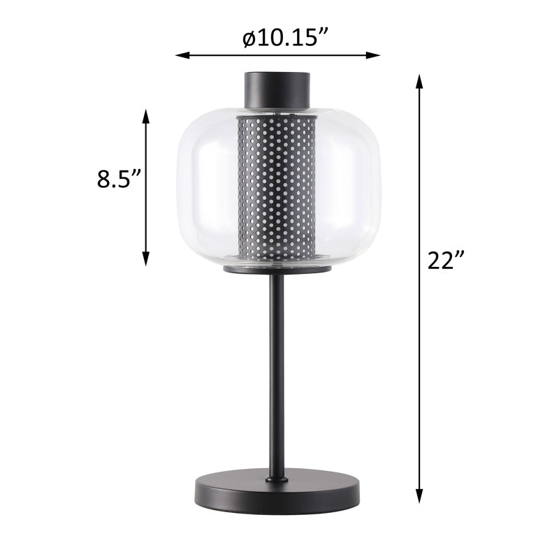 22-inch Glass Shade Bedside Table Lamp Black